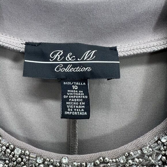 R&M Collection Women's Size 10 Formal Dress And Jacket Set Sequin Lace Tan Beige - Picture 8 of 16